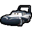 a pixel art drawing of a black and white car with a cartoon face .