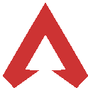 a red triangle with a white arrow pointing upwards on a white background .