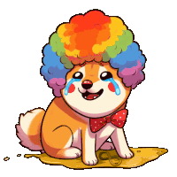 a cartoon of a dog wearing a clown wig