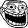 a black and white drawing of a troll face with big eyes and a big smile .