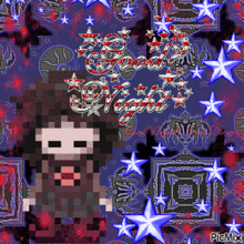 a pixel art of a girl with the words good night