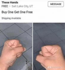 a picture of a fist with the words buy one get one free