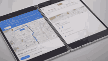 a tablet displays a map of san francisco and a website for a restaurant called serred