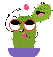 a cartoon illustration of a green cactus wearing red glasses