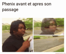 a meme with phenix avant et apres son passage written on it