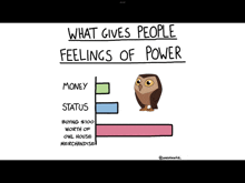 a cartoon of an owl with the words what gives people feelings of power above it