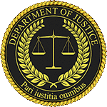 a seal for the department of justice has a scale of justice in the center