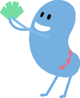 a cartoon drawing of a kidney with a stitch on it