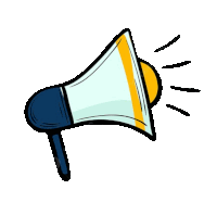 a cartoon drawing of a megaphone with a blue and yellow handle on a white background .