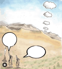 a cartoon of two native americans standing in a field with speech bubbles