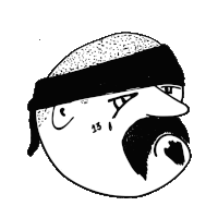 a black and white drawing of a man with a bandana on his head with the number 13 on his face