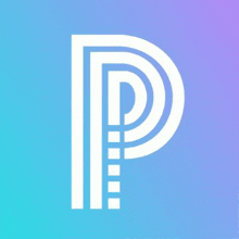 a white letter p on a blue and purple background