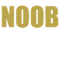 a white background with the word noob in gold