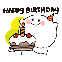 a cartoon of a bear holding a birthday cake with a candle and the words happy birthday