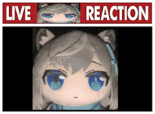 a picture of a stuffed animal with the words live reaction behind it