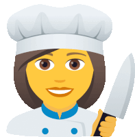 a female chef is holding a large knife in her hand