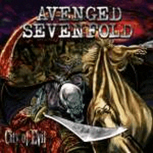 the cover art for the album sevenfold by avenged sevenfold shows a skeleton holding a sword and riding a horse .