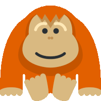 a cartoon illustration of an orangutan with a smile on his face