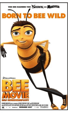 a movie poster for the bee movie shows a bee on it