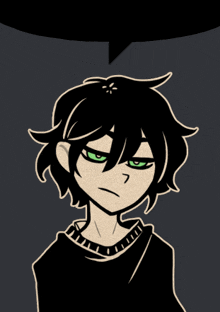 a drawing of a boy with green eyes and black hair