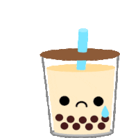 a cup of bubble tea with a sad face and a blue straw