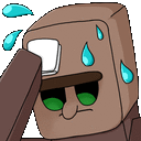 a cartoon drawing of a minecraft character with green eyes and sweat coming out of his face .