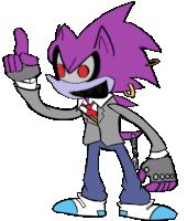 a cartoon drawing of a purple sonic in a suit and tie giving a thumbs up