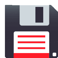 an icon of a floppy disk with red stripes on the side