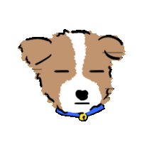 a drawing of a dog with its eyes closed and a blue collar