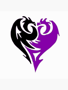 a black and purple heart with two dragons inside of it