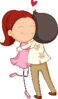 a cartoon illustration of a man and woman hugging with a heart above them