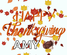 a happy thanksgiving card with a turkey and leaves