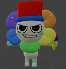 a 3d model of a cartoon character with a colorful hat on