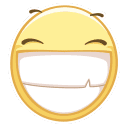 a yellow smiley face is laughing with its mouth open and eyes closed .