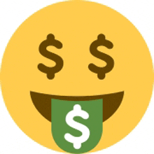 a smiley face with a dollar sign sticking out of it .