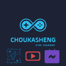 a logo for choukashieng vive jugando is shown on a dark blue background