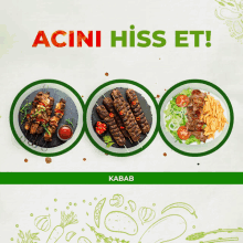 three plates of food with the words acini hiss et on the top