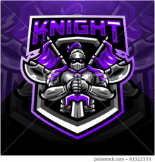 knight mascot logo for a sports team with a knight in armor holding a sword .