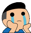 a cartoon of a man crying with tears coming out of his eyes .