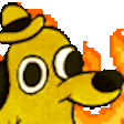 a pixel art of a yellow dog wearing a hat and sunglasses .