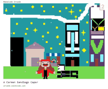 a pixel art of a carmen sandiego caper game