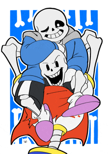 a cartoon of a skeleton carrying another skeleton on his shoulders