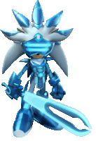 silver the hedgehog is holding a blue sword