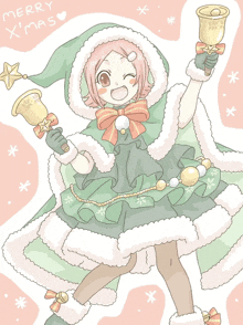 a drawing of a girl in a christmas outfit with the words merry xmas