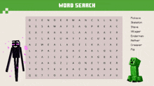 a minecraft word search with enderman and creeper in the middle