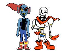 a pixel art drawing of a skeleton and a troll