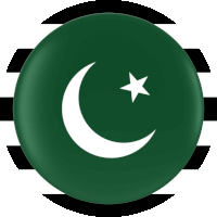 a green circle with a white crescent moon and star