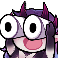 a cartoon character with purple horns and big eyes