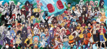 a large group of anime characters are posing for a picture