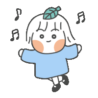 a cartoon drawing of a girl with a leaf on her head and music notes around her